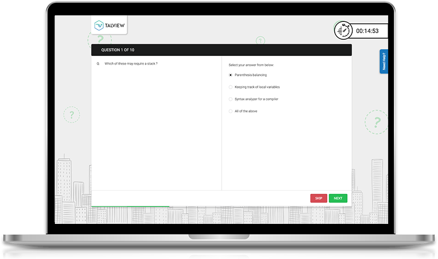 An online MCQ test on the Talview platform