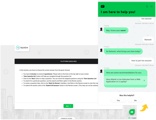 Talview's support chatbot