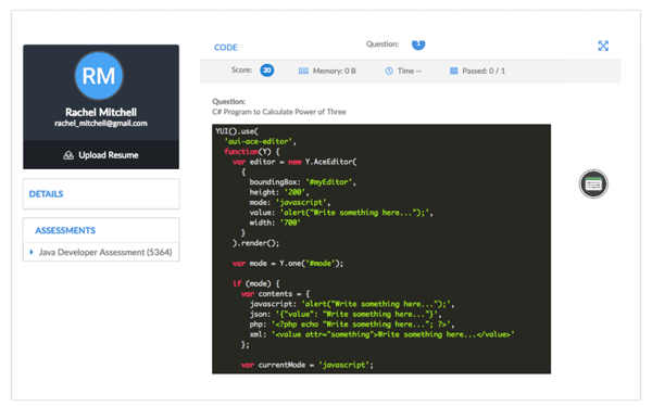 Recruiter’s screen while checking the answers of a coding test