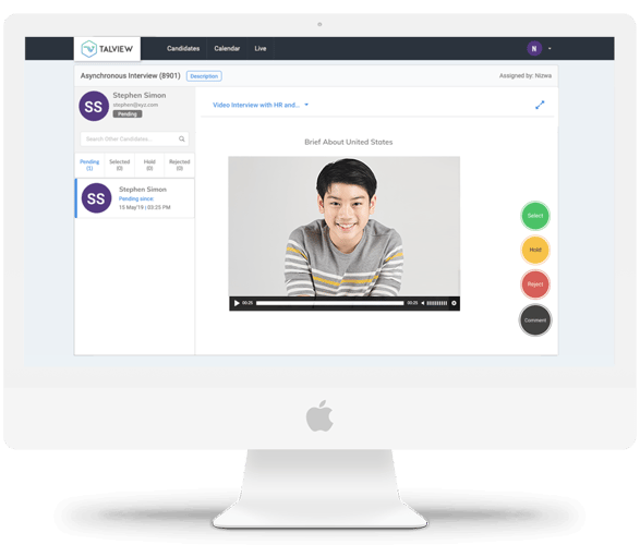 A recruiter's screen watching an Asynchronous Video Interview on Talview platform