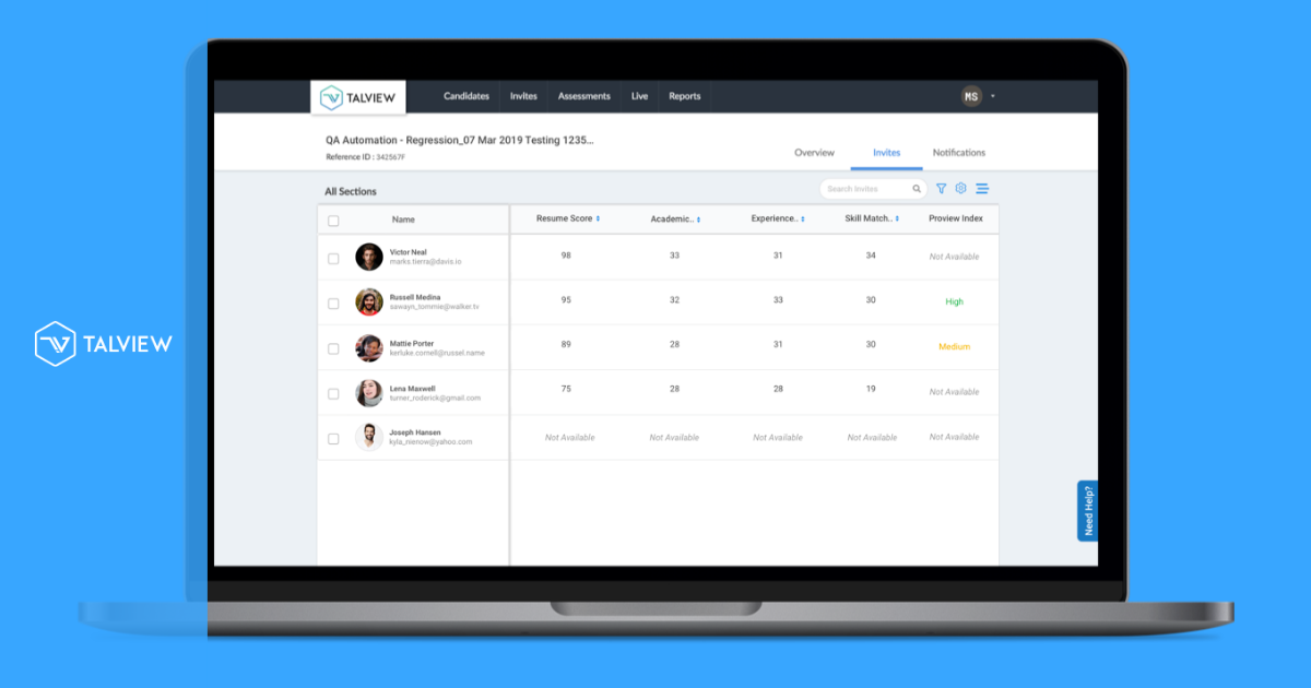 Resume scoring of candidates on Talview' platform